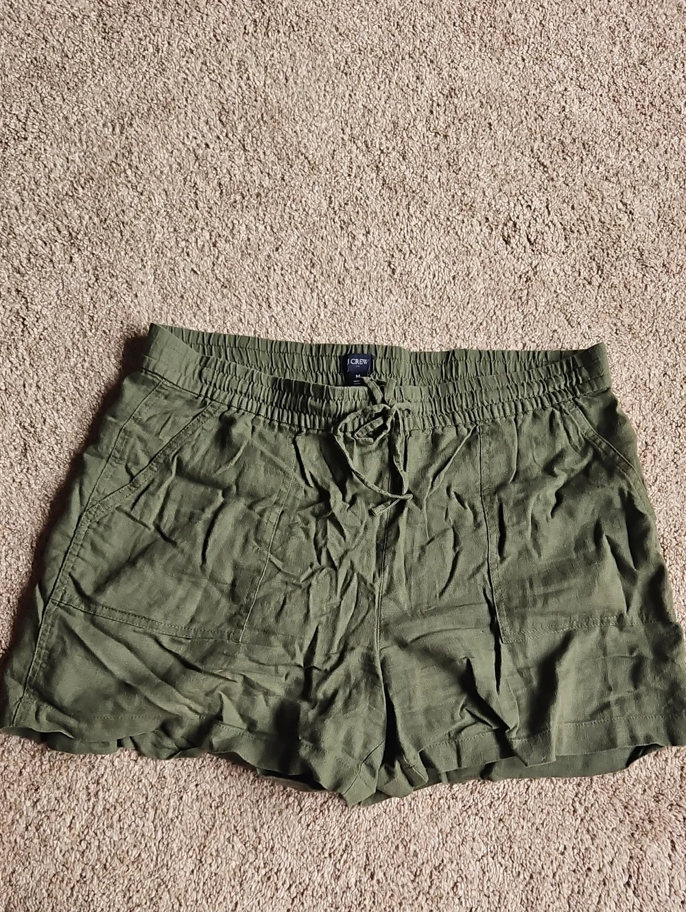 J. Crew Olive Green Drawstring Linen Blend Women's Shorts